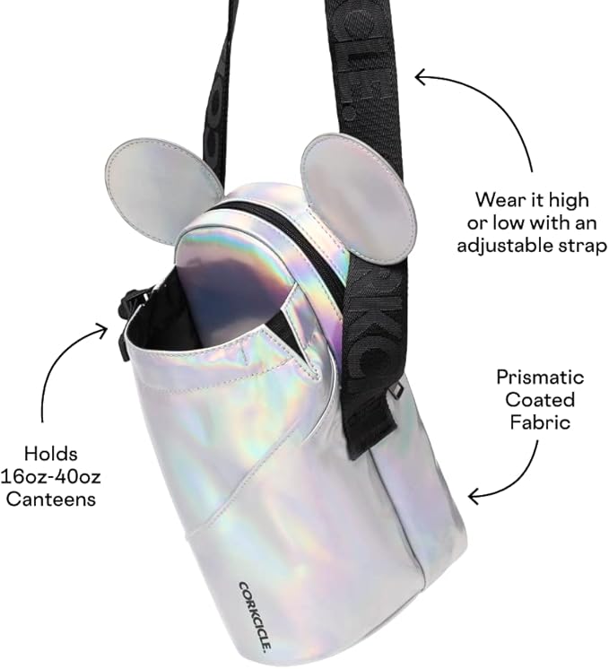 Corkcicle x Disney Minnie Mickey Mouse Ears Crossbody Water Bottle Sling Bag, Fits 16 oz to 40 oz Tumbler – Water Bottle Holder with Strap Securely Holds Bottle, Cards, Phone, & Keys