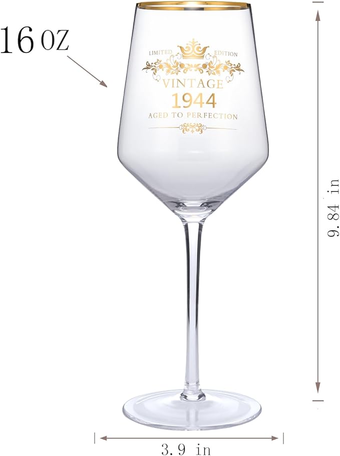 MOMRNTAIL Vintage 1944 80TH Birthday Goblet Gifts, 16OZ Goblet Wine Glass, 80 Year Old Birthday Decorations For Women men, Funny 80 Bday Gifts Idea For Friends, Sister,Dad, Mom - Turning 80 Present