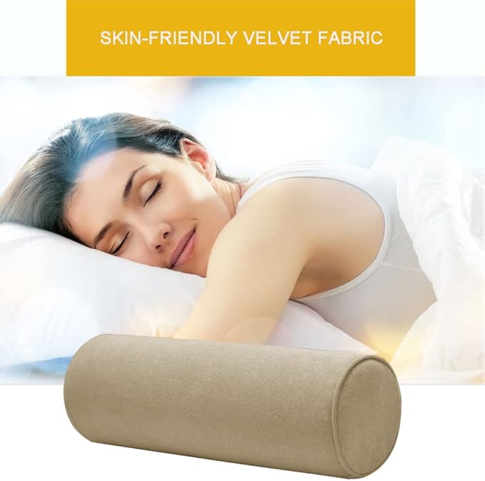 Cylinder Round Memory Foam Support Pillows 24X6 Cervical Neck Roll Pillow with Pillowcase Soft, Comfortable and Breathable for Sleeping, Chair, Car, Sofa，Travel Light Coffee