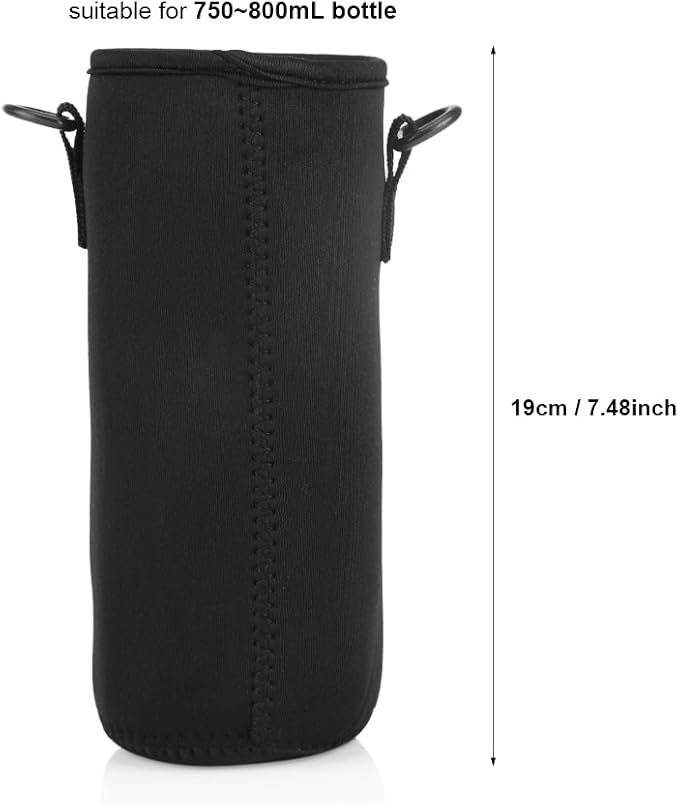 Water Bottle Sleeve, Soft Water Bottle Carrying Pouch, Drink Bottle Holder Bag for Outdoor Camping Hiking Fishing(19cm-Black)