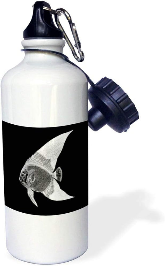 3dRose "black Tropical Fish Print. Exotic Modern Sea Marine aquatic biology Sports" Water Bottle, 21 oz, Natural