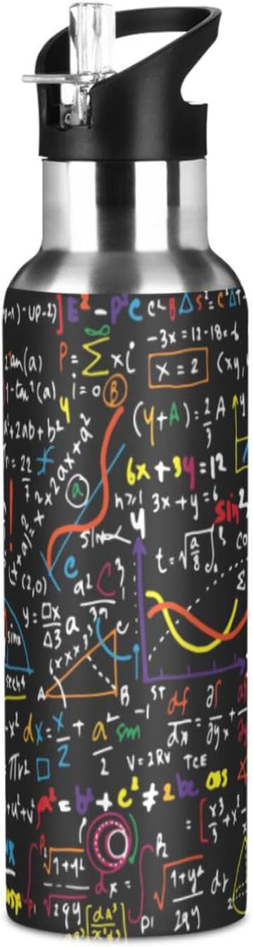 ALAZA Mathematics Education Geometrical Plots Formulas Water Bottle With Straw Lids Boys Girls,Vacuum Insulated Leakproof Stainless-Steel Sports Bottle Thermal Flask For Gym Yoga Camping,34Oz (1000Ml)
