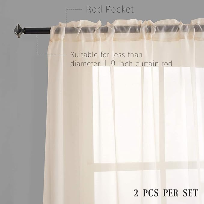 Beige Sheer Curtains 84 Inches long 2 Panels Translucent Light Filtering Rod Pocket Beige Sheers Voile Curtain Panels for Bedroom Living Room 52x84 Inch Length
