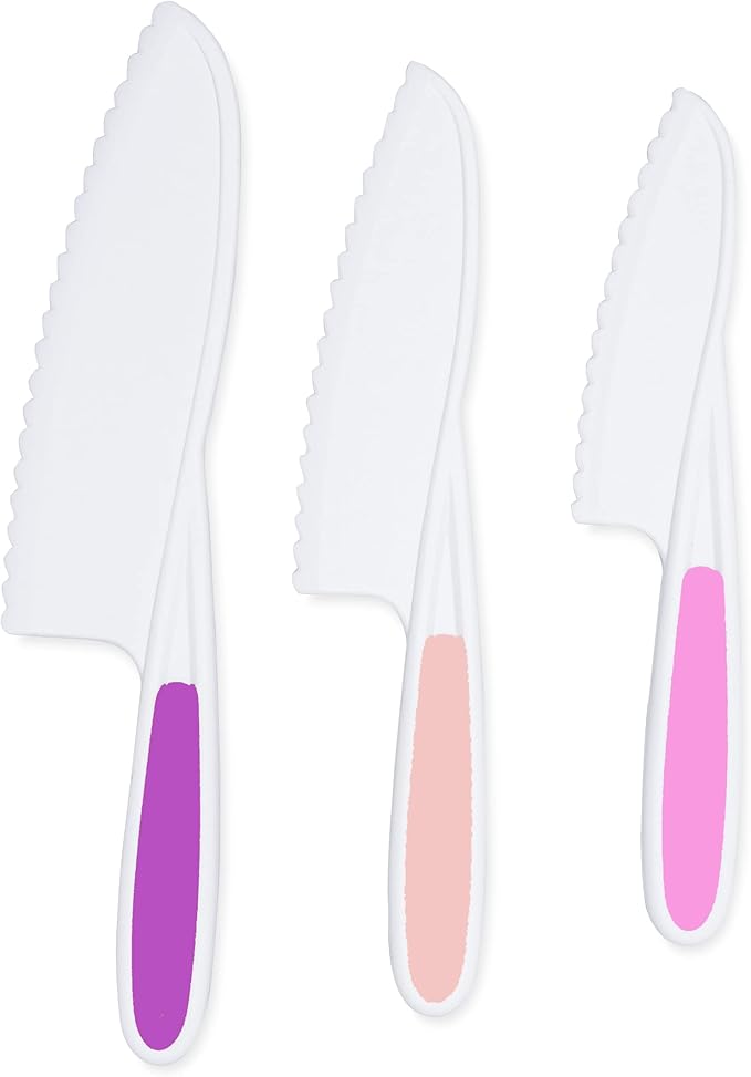 Kid Knives 3 Piece Nylon Kitchen, Kid Safe Knives, Kids Knives for Real Cooking, Toddler Knives Kids Knife Set for Cooking and Baking Kid Friendly Knives - (Multi Pink)