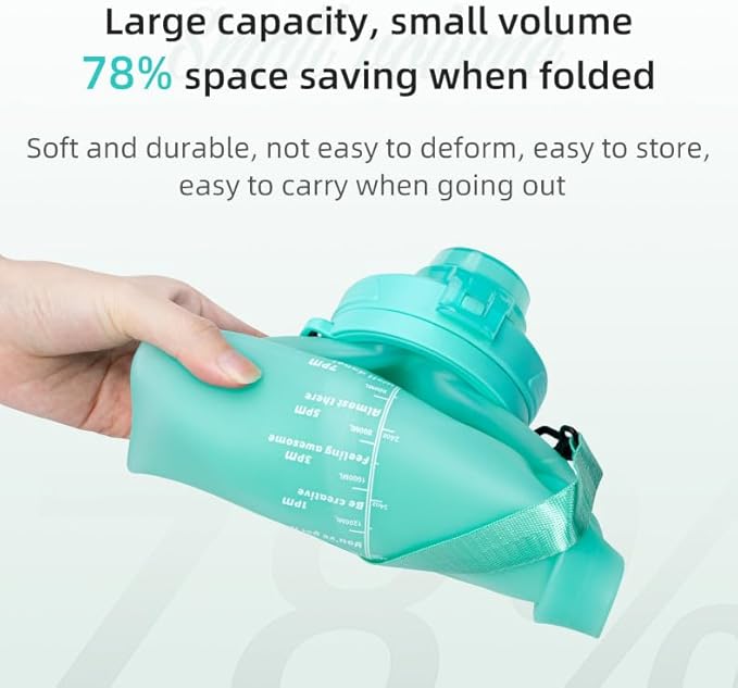 Collapsible Water Bottles 64oz with Removable Straw, Odorless BPA-Free Silicone, Leak-Proof Foldable Reusable Bottle - Perfect for Cruise Travel Sports Gym Hiking Camping Cycling - Pink
