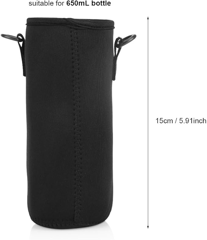 Dioche Water Bottle Sleeve with Strap, Soft Water Bottle Carrying Pouch, Drink Bottle Holder Bag for Outdoor Camping Hiking Fishing(15cm-Black)