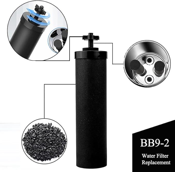 BB9-2 Water Filter Black Element Cartridge Compatible with Berkey Countertop Water Purification System. NSF Certified Water Filter for Berkey BB9-2 Black Purification Elements, 2 Pack