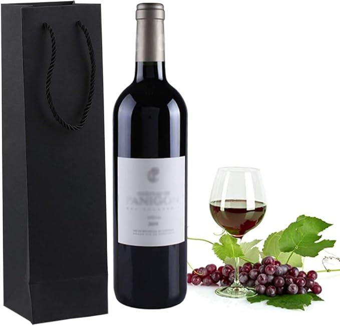 Sdootjewelry Black Wine Bags for Wine Bottles 20 Packs, 3.7 x 3.5 x 13.8 Wine Gift Bags Bulk Kraft Paper Wine Gift Bags with Handles