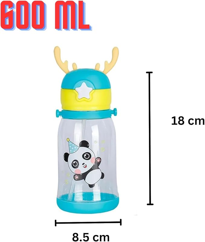 Antlers BPA Free Reusable leak proof Transparent Water Bottle With Strap for Kids School (Multicolor-600ml), Medium (2-4 cups)