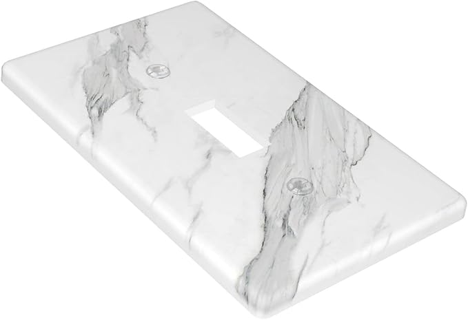 Marble Grey Wall Plate Decorative Light Switch Cover 1-Gang Single Toggle Faceplate for Bathroom Farmhouse Kitchen Bedroom White