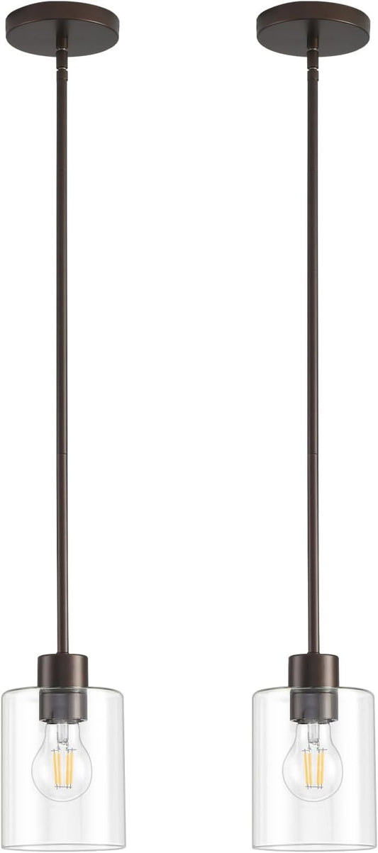 Oil Rubbed Bronze Pendant Lights Kitchen Island - Clear Glass Pendant Light Fixture Multiple Stems Rods 3 Units 12 Inch 3 Units 4 Inch (2 Pack Oil Rubbed Bronze Downrod)