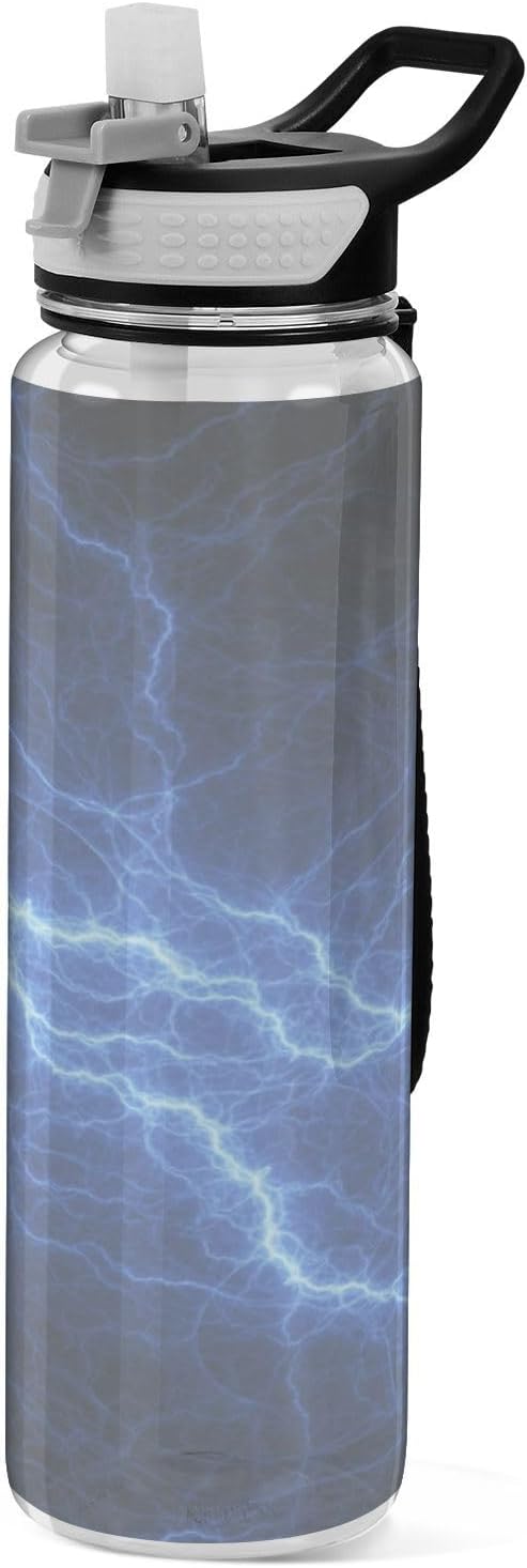 Kigai Thunder Lightning Clear Water Bottle with Straw Lid, BPA-Free Leakproof Sport Water Bottle 32oz Large Gym Water Jug for Men Women Travel Fitness Outdoor