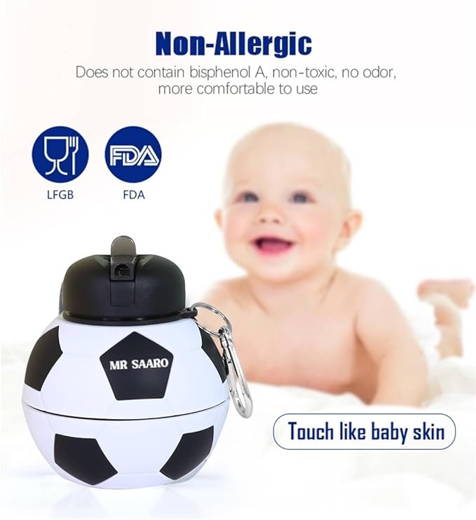 Kids 34 OZ Sports Silicone BPA-Free Water Bottle, Collapsible Football Shape Foldable and Leak Proof Water Bottle for School Kids,Travel,Hiking,Riding and for Movements.