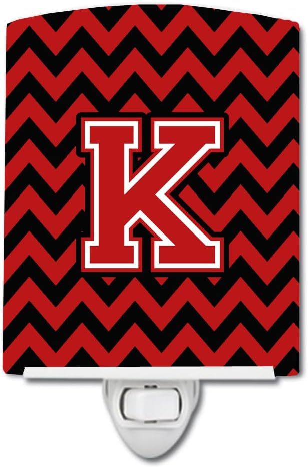 Caroline's Treasures CJ1047-KCNL Letter K Chevron Black and Red Ceramic Night Light Compact, UL-Certified, Ideal for Bedroom, Bathroom, Nursery, Hallway, Kitchen, 6x4x3, Multicolor