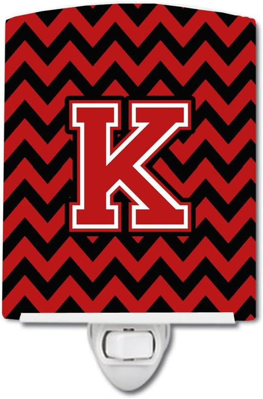 Caroline's Treasures CJ1047-KCNL Letter K Chevron Black and Red Ceramic Night Light Compact, UL-Certified, Ideal for Bedroom, Bathroom, Nursery, Hallway, Kitchen, 6x4x3, Multicolor