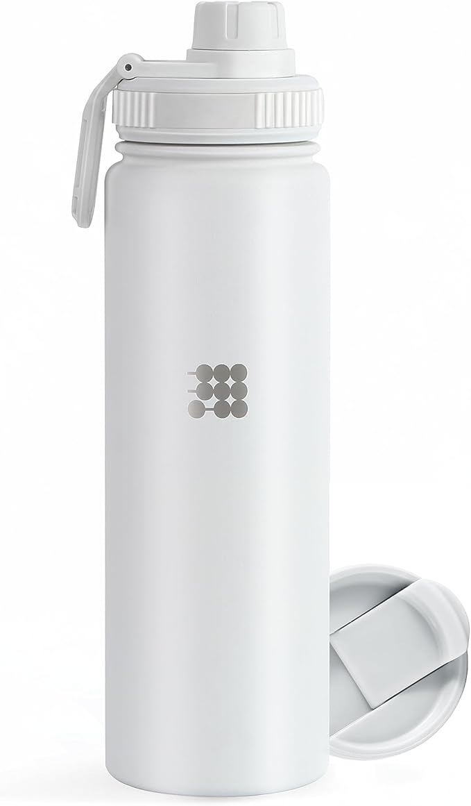 Cubitt Insulated Sports Hydro Water Bottle 24 oz, 2 Lids (Coffee Lid and Wide Mouth Twist Sports Lid), Stainless Steel, Double Walled. Cold for up to 24 hours, Hot for up to 12 hours. (White 24 oz)