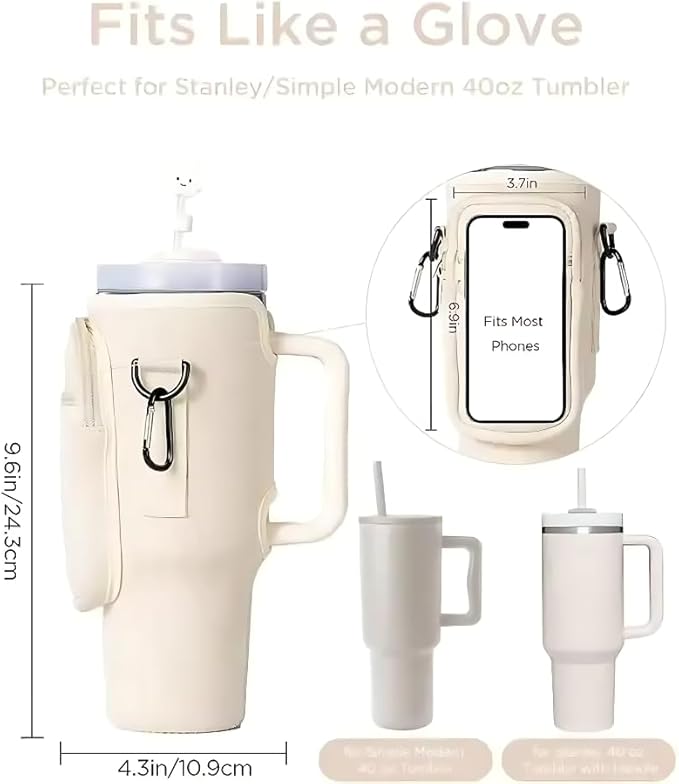 Prime Choice 30oz / 40oz Water Bottle Holder Sleeve Water Bottle Sling Carrier Bag Compatible With 30 40oz Stanley Cup Tumbler and Simple Modern Tumbler (Pink)