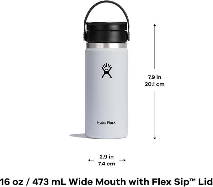 Hydro Flask Stainless Steel Wide Mouth Bottle with Flex Sip Lid and Double-Wall Vacuum Insulation for Coffee, Tea and Drinks