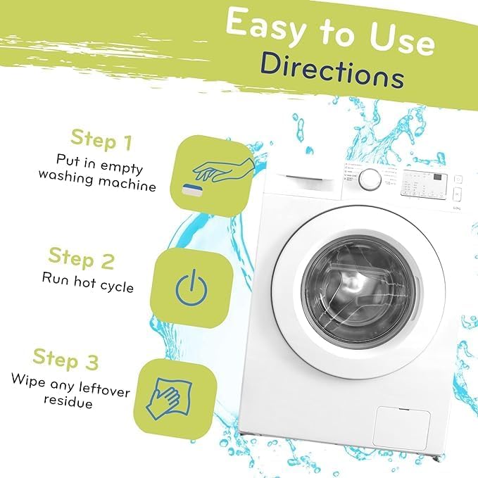 Washing Machine Cleaner and Deodorizing Tablets For Front & Top Load Washers Including H.E. to Remove Odor causing build-up, Pet Hair, & debris from drum, pipes, and filter.