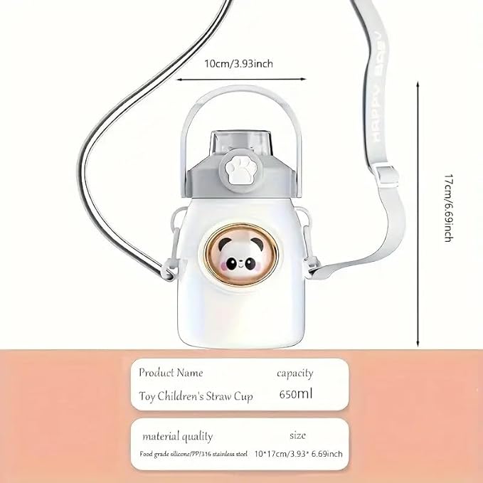 Cute Water Bottle with Strap and Straw 22oz Aesthetic Kawaii Water Bottles BPA-free Leak-proof Insulated Water Bottles for Girls Sports Travel(Blue)