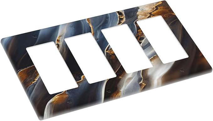 Gradient Abstract Ripple Blue Gold Marble Printed 4 Gang Rocker Decora Light Switch Cover Outlet Covers Wall Plate Decorative Switchplate Electrical Faceplate GFCI for Kitchen Bathroom Bedroom Decor
