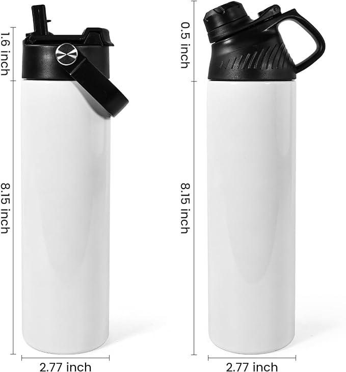 AGH 20 oz Sublimation Sports Water Bottle Blanks with Straw & Handle Lid Straight Tumblers Stainless Steel Metal Vacuum Insulated Flask for Glitter Vinyl, Sport Outdoor Travel 8pcs