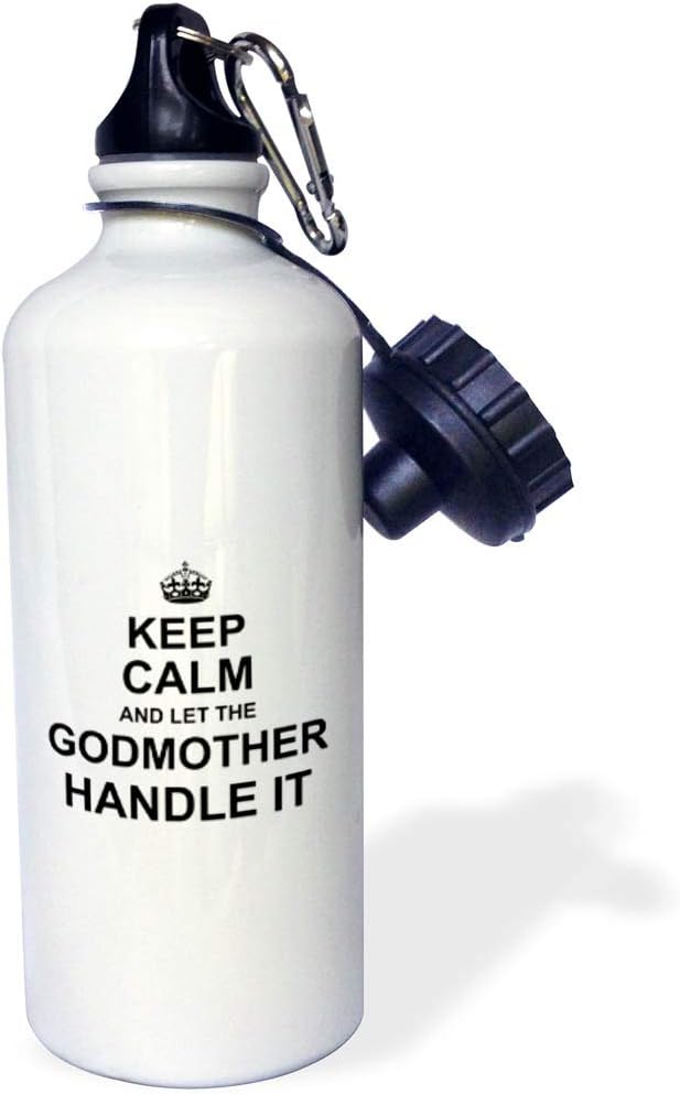 3dRose "Keep Calm and let the Godmother Handle it fun funny godparent gift Flip Straw" Water Bottle, 21 oz, White