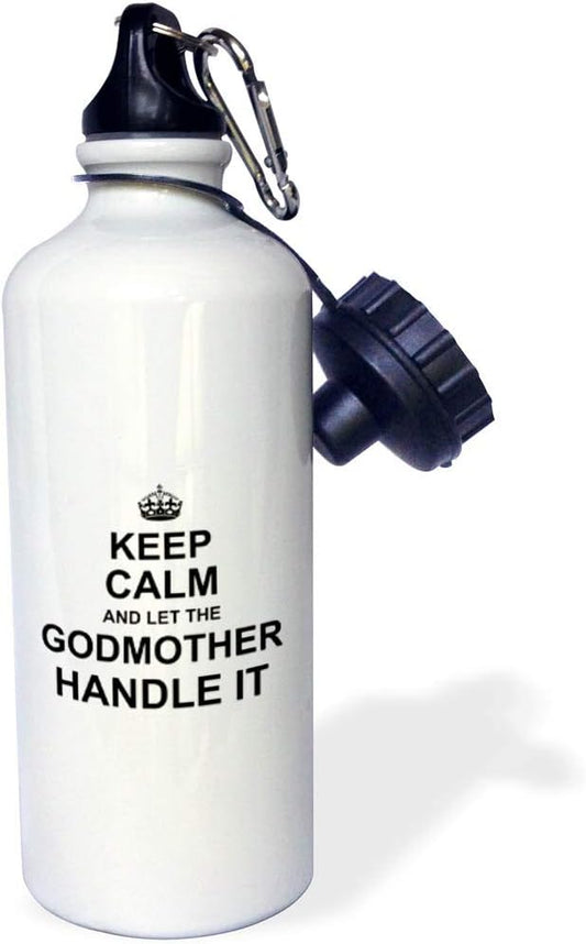 3dRose "Keep Calm and let the Godmother Handle it fun funny godparent gift Flip Straw" Water Bottle, 21 oz, White