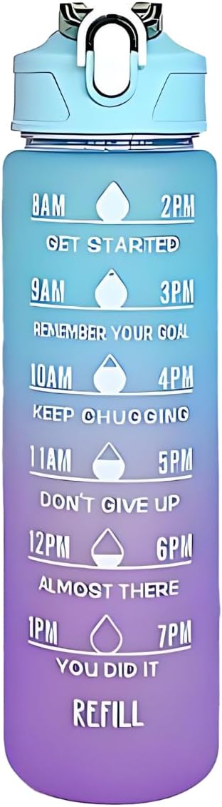 Generic Drinking Water Bottles Fitness Sports With Time Marker, 900 ml, Multiple Colors, Motivational Drinking Bottles (Blue+Purple), XH-2081