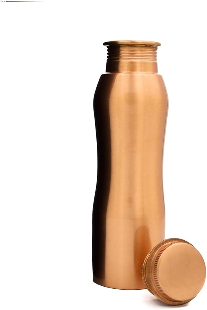 Pure Copper Water Bottle : Original Curved Style : Perfect Ayurvedic Copper Vessel for Sports, Fitness, Yoga, Natural Health Benefits 1000ML(34 OZ)