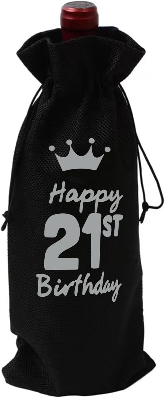 comfit 21st Birthday Wine Bag, 21st Birthday Party Decoration Wine Bag Gifts, Happy Birthday decor, Pairs Well with Celebrating Birthday Wine Bag for Her Him,Black