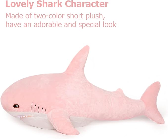 MorisMos Shark Pillow Giant Stuffed Shark, Baby Shark Plush Toy Shark Toys, Big Shark Stuffed Animal, Pink, 32in