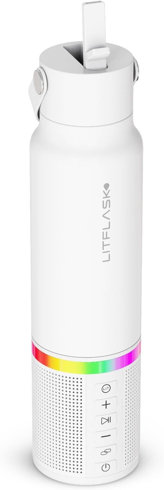 Smart Water Bottle with Premium Bluetooth Speaker, Portable Charger, LED Light, Hands-Free Mic, Insulated Stainless Steel, Straw Lid, BPA-Free, 20oz - Mix & Match Colorways