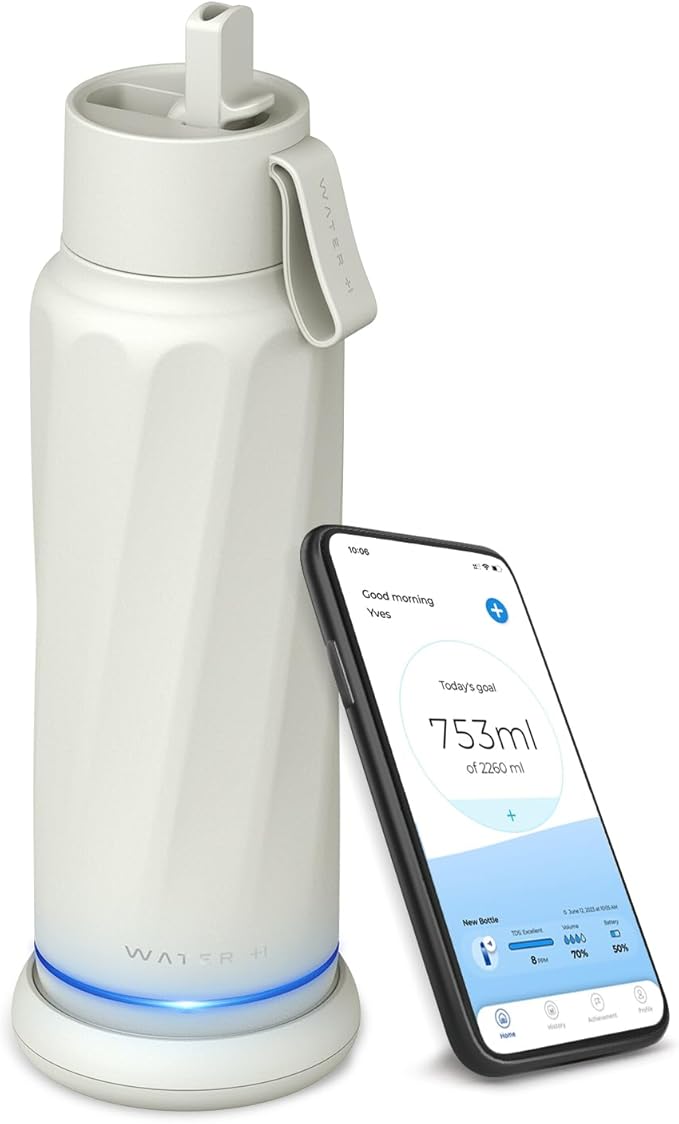 Vita Insulated Smart Water Bottle, Intake Tracker, Water Safety Analyzer, LED Reminder, BPA Free, 18 oz Double Wall Vacuum Stainless Steel Thermos (Flip Lid + Straw), Ideal Gift for Mom