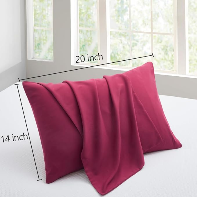 Toddler Pillow Cases Set of 2 Microfiber Travel Pillow Cases 14x20 Wine Red Pillow Covers Small Pillowcase Envelope Style