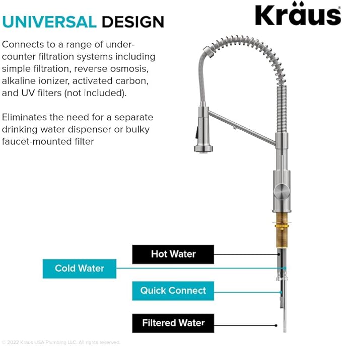 KRAUS Bolden 2-in-1 Commercial Style Pull-Down Single Handle Water Filter Kitchen Faucet for Reverse Osmosis or Water Filtration System in Brushed Brass, KFF-1610BB