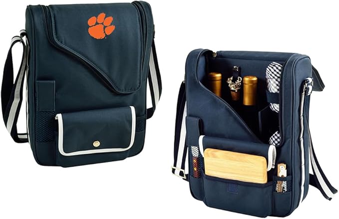 Picnic at Ascot Clemson University Tigers Licensed Deluxe Wine Carrier with Wine Glasses and Accessories for Two Assembled & Quality Approved in The USA