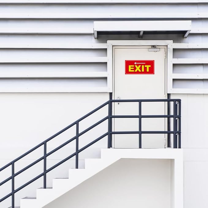 Bright Colored Exit Sign Stickers - 4 Pack 12" × 6" - Self Adhesive Vinyl Exit Signage Waterproof and Fade Resistance for Office Workplace School Indoor & Outdoor Guidelines