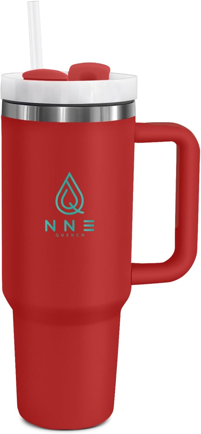 40oz stainless Steel Insulated Tumbler with Handle, lid and straw for cold water, Iced tea, or coffee - 100% Leak-Proof - Cupholder Friendly Travel Mug- Gifts for Women Men Him Her (Red)