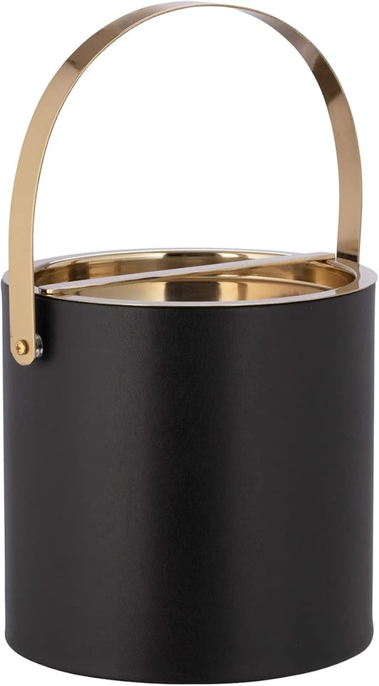 Kraftware Polished Gold Arch Handle & Bridge Cover: Black Milan 3qt Ice Bucket, 3 quarts