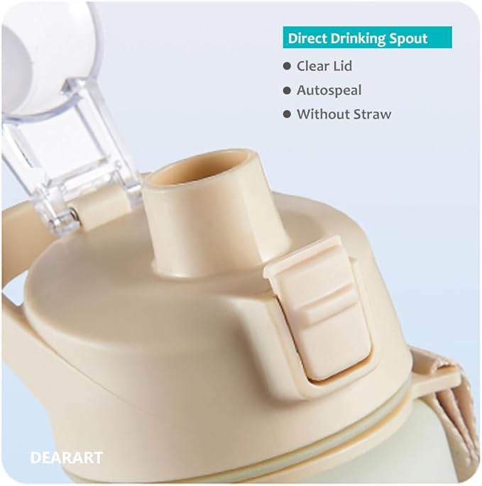 DEARART 32oz Water Bottle With Motivational and Time Marker, BPA FREE Quick Drink No Straw, Easy Clean Suit Sports Office Gym School, Cream&White