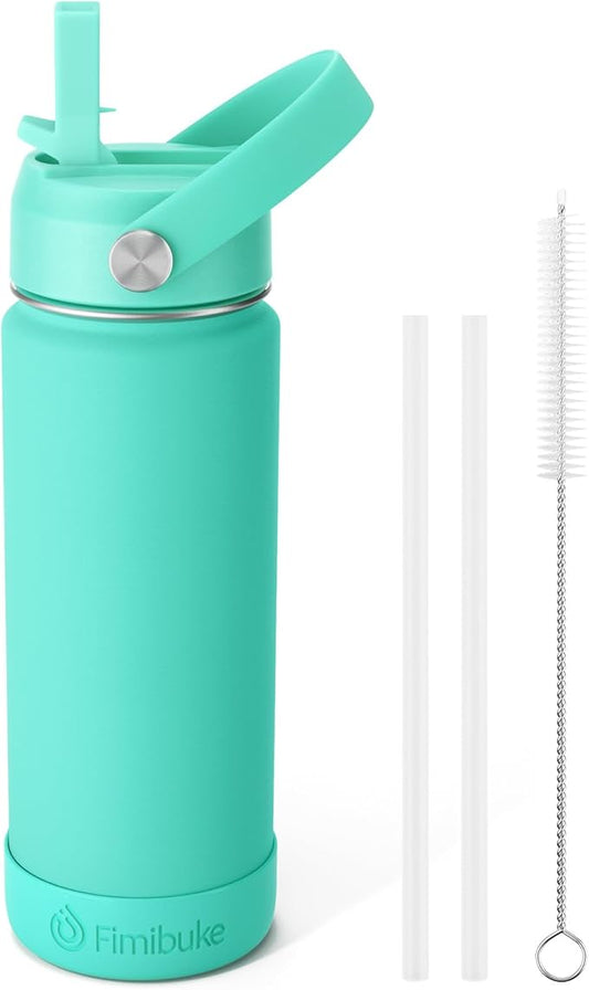 Fimibuke Kids Insulated Water Bottle - 18oz BPA-FREE 18/8 Stainless Steel Kids Cup with Straw Travel Tumbler Double Wall Vacuum Leak Proof Toddler Water Bottle for School Boys Girls(1 Pack, Turquoise)