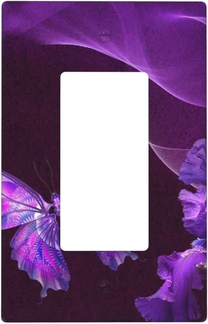 Purple Butterfly Flower Single Rocker Light Switch Wall Plate Cover Decorative 1-Gang for Outlet Girls Room Bathroom Bedroom Home Kitchen One Decora Receptacle Polycarbonate Power Gear 4.5" x 2.76"