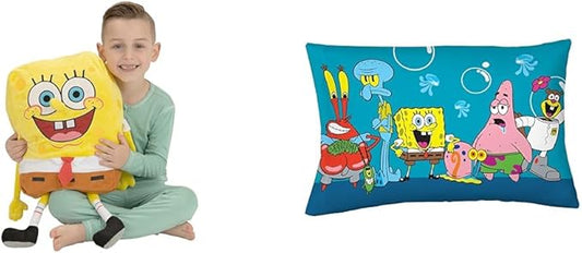 Franco Spongebob Kids Bedding Super Soft Plush Cuddle Pillow Buddy, One Size Kids Bedding Super Soft Microfiber Reversible Pillowcase, 20 in x 30 in, Spongebob Squarepants