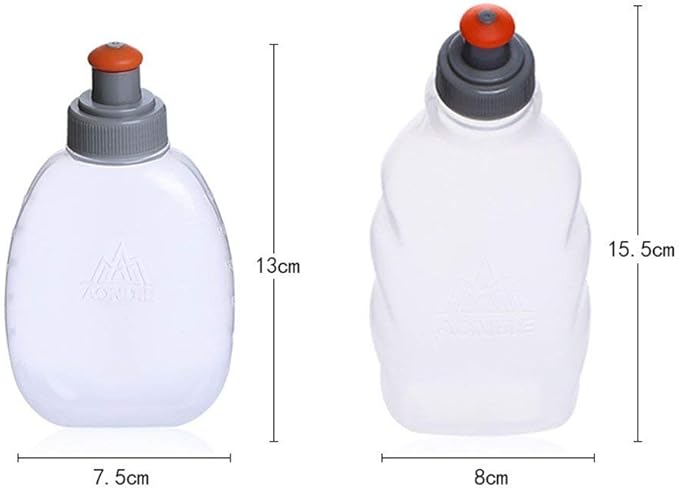 AONIJIE 2 Pcs Sports Collapsible Water Bottle BPA Free + 2 Pcs Replacement Straws Lid - TPU Soft Drink Water Kettle Foldable Flask for Hiking Bicycling Running Climbing (2pcs-250ML)