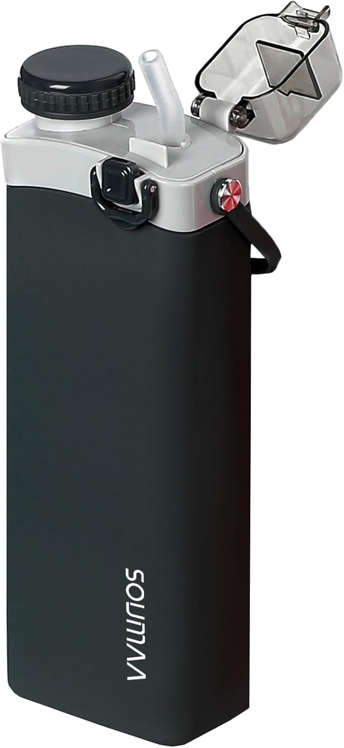 Collapsible Silicone Water Bottle - 600ml, BPA-Free, Portable and Leak-Proof with Carrying Handle for Travel, Camping, Hiking, Fishing, Swimming, Biking (Black)