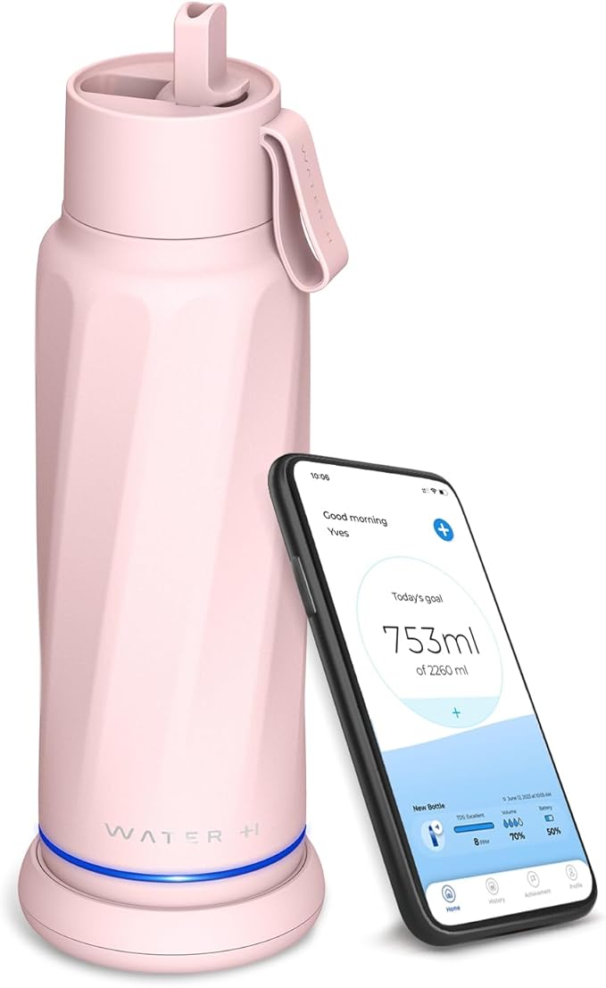 Vita Insulated Smart Water Bottle, Intake Tracker, Water Safety Analyzer, LED Reminder, BPA Free, 18 oz Double Wall Vacuum Stainless Steel Thermos (Flip Lid + Straw), Ideal Gift for Dad