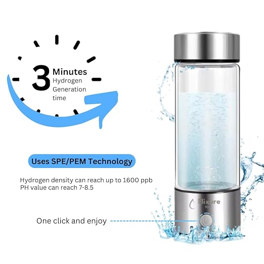 Hydrogen Water Bottle Generator with Advanced 2024 SPE PEM Technology – Portable Device for Ionized, Alkaline, and Oxygenated Water; Enhances Water in 3 Minutes for Office, Travel, and Daily Hydration