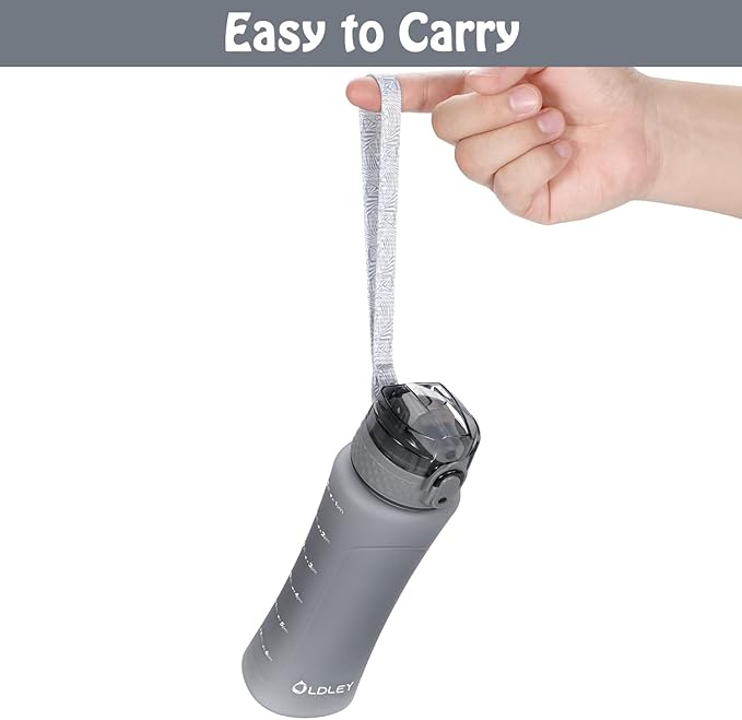 OLDLEY Replacement Straw Lid for 15 oz Water Bottle, Leakproof Spillproof Dustproof One-Click Open Cap with Carry Strap