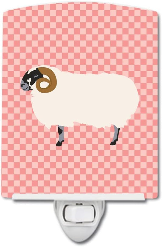 Caroline's Treasures BB7973CNL Scottish Blackface Sheep Pink Check Ceramic Night Light Compact, UL-Certified, Ideal for Bedroom, Bathroom, Nursery, Hallway, Kitchen, 6x4x3, Multicolor